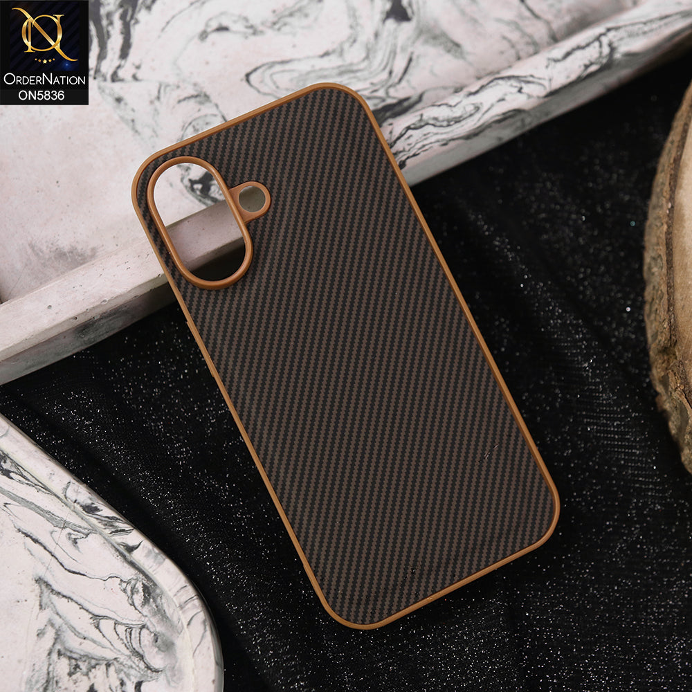 iPhone 16 Cover - Brown -  New Deluxe High Quality Matte Soft Tpu Carbon Fiber Texture Case