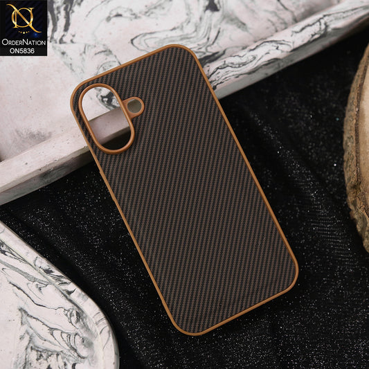 iPhone 16 Cover - Brown -  New Deluxe High Quality Matte Soft Tpu Carbon Fiber Texture Case