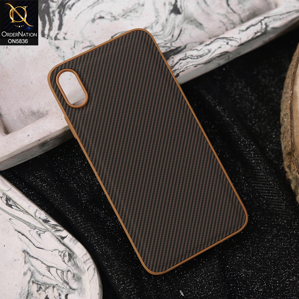 iPhone XS / X Cover - Brown -  New Deluxe High Quality Matte Soft Tpu Carbon Fiber Texture Case