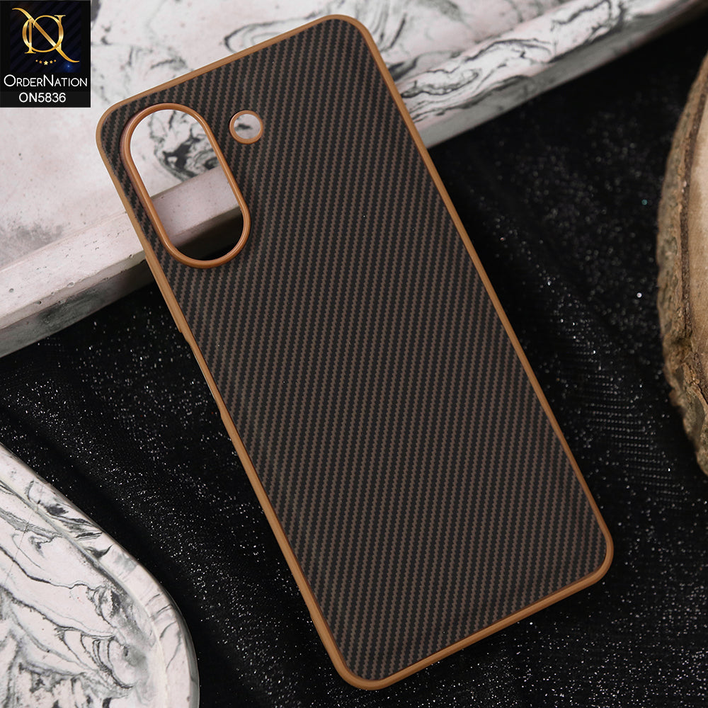 Xiaomi Poco C65 Cover - Brown -  New Deluxe High Quality Matte Soft Tpu Carbon Fiber Texture Case