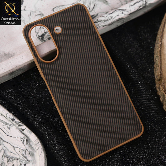 Xiaomi Poco C65 Cover - Brown -  New Deluxe High Quality Matte Soft Tpu Carbon Fiber Texture Case