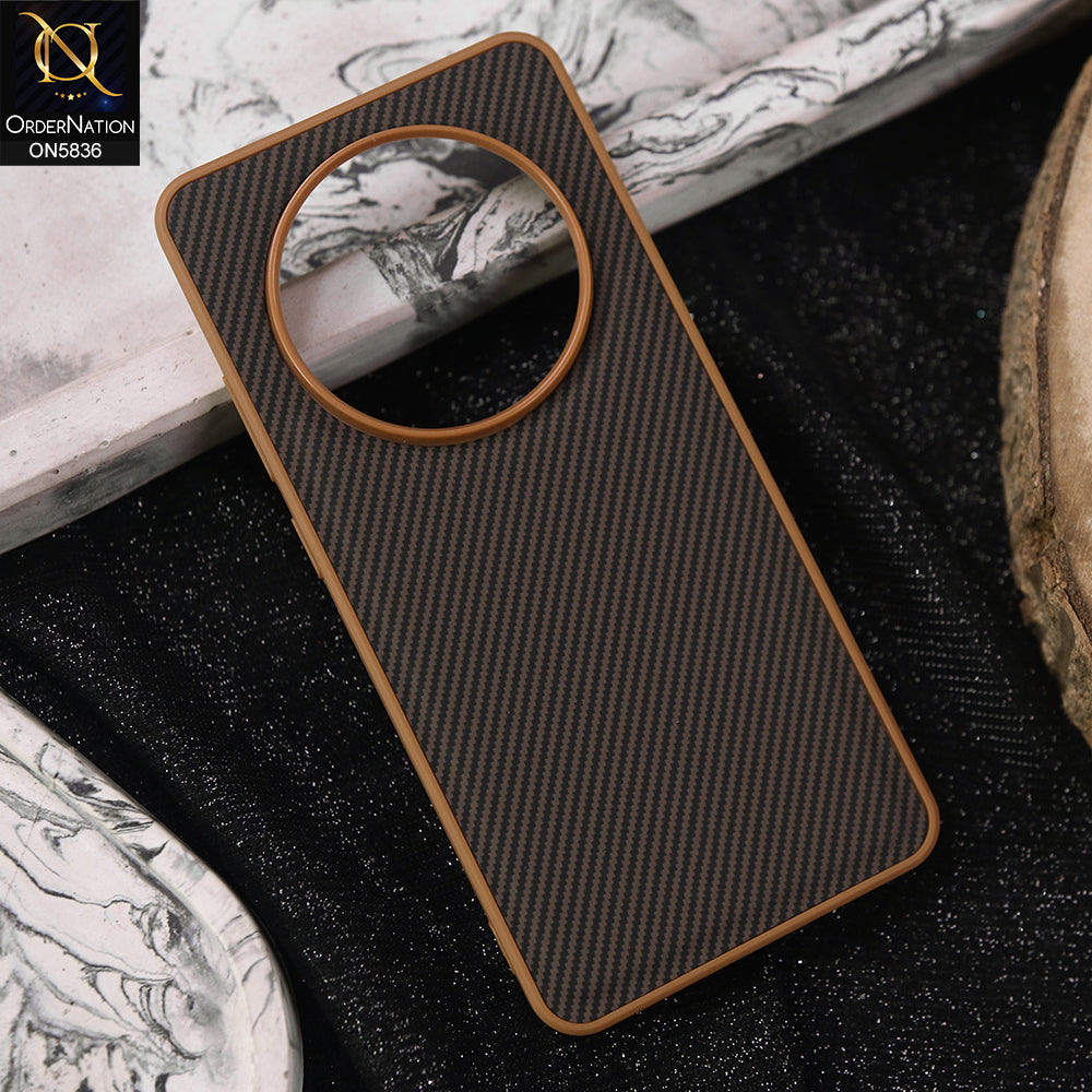 Oppo F27 Cover - Brown -  New Deluxe High Quality Matte Soft Tpu Carbon Fiber Texture Case