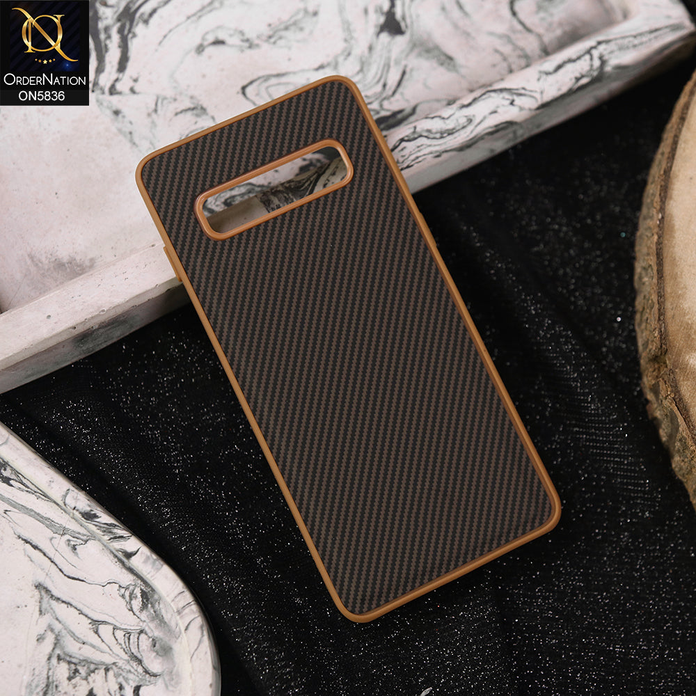 Samsung Galaxy S10 Cover - Brown -  New Deluxe High Quality Matte Soft Tpu Carbon Fiber Texture Case