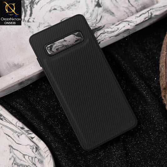 Samsung Galaxy S10 Plus Cover - Black -  New Deluxe High Quality Matte Soft Tpu Carbon Fiber Texture Case