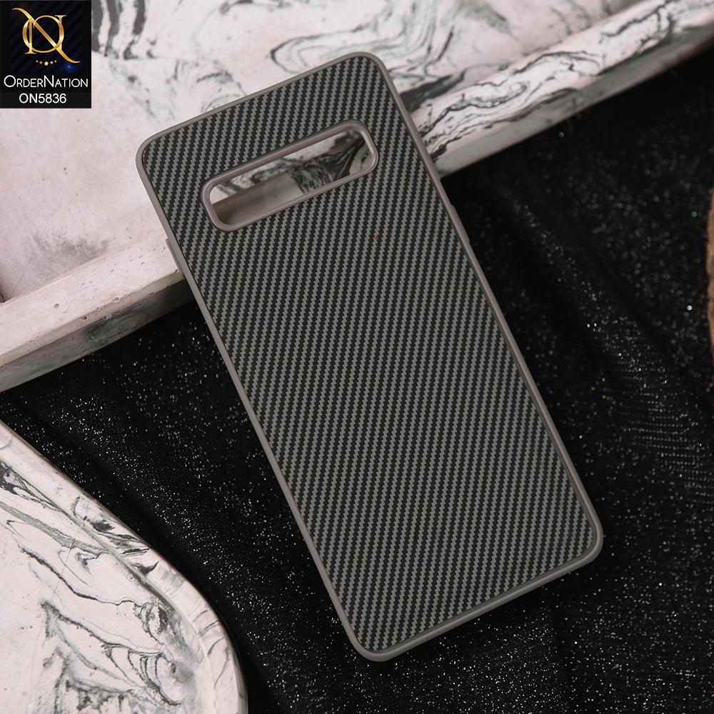 Samsung Galaxy S10 Plus Cover - Gray -  New Deluxe High Quality Matte Soft Tpu Carbon Fiber Texture Case