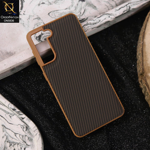 Samsung Galaxy S21 5G Cover - Brown -  New Deluxe High Quality Matte Soft Tpu Carbon Fiber Texture Case