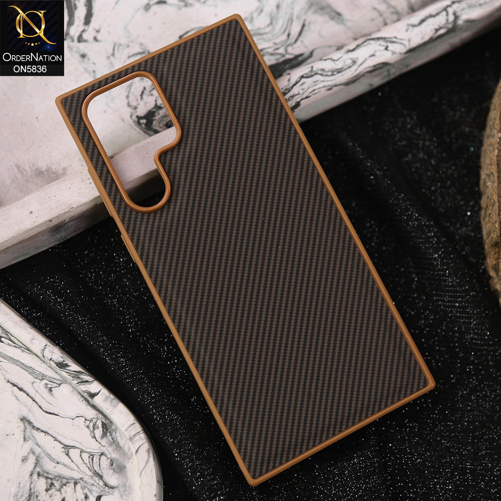 Samsung Galaxy S22 Ultra 5G Cover - Brown -  New Deluxe High Quality Matte Soft Tpu Carbon Fiber Texture Case