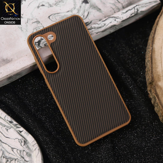 Samsung Galaxy S23 5G Cover - Brown -  New Deluxe High Quality Matte Soft Tpu Carbon Fiber Texture Case