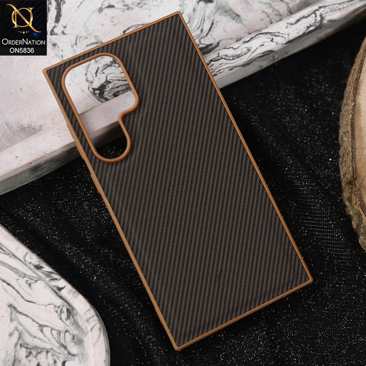 Samsung Galaxy S24 Ultra Cover - Brown -  New Deluxe High Quality Matte Soft Tpu Carbon Fiber Texture Case