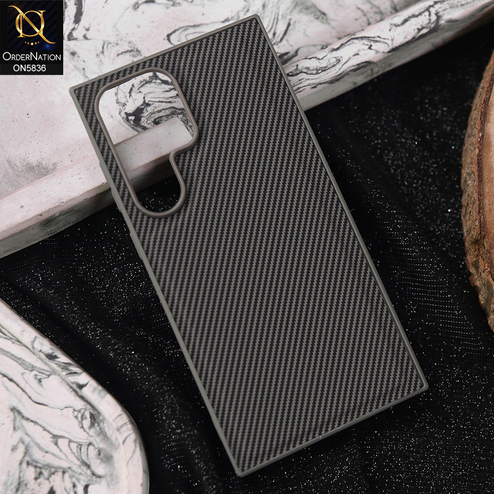 Samsung Galaxy S24 Ultra Cover - Gray -  New Deluxe High Quality Matte Soft Tpu Carbon Fiber Texture Case