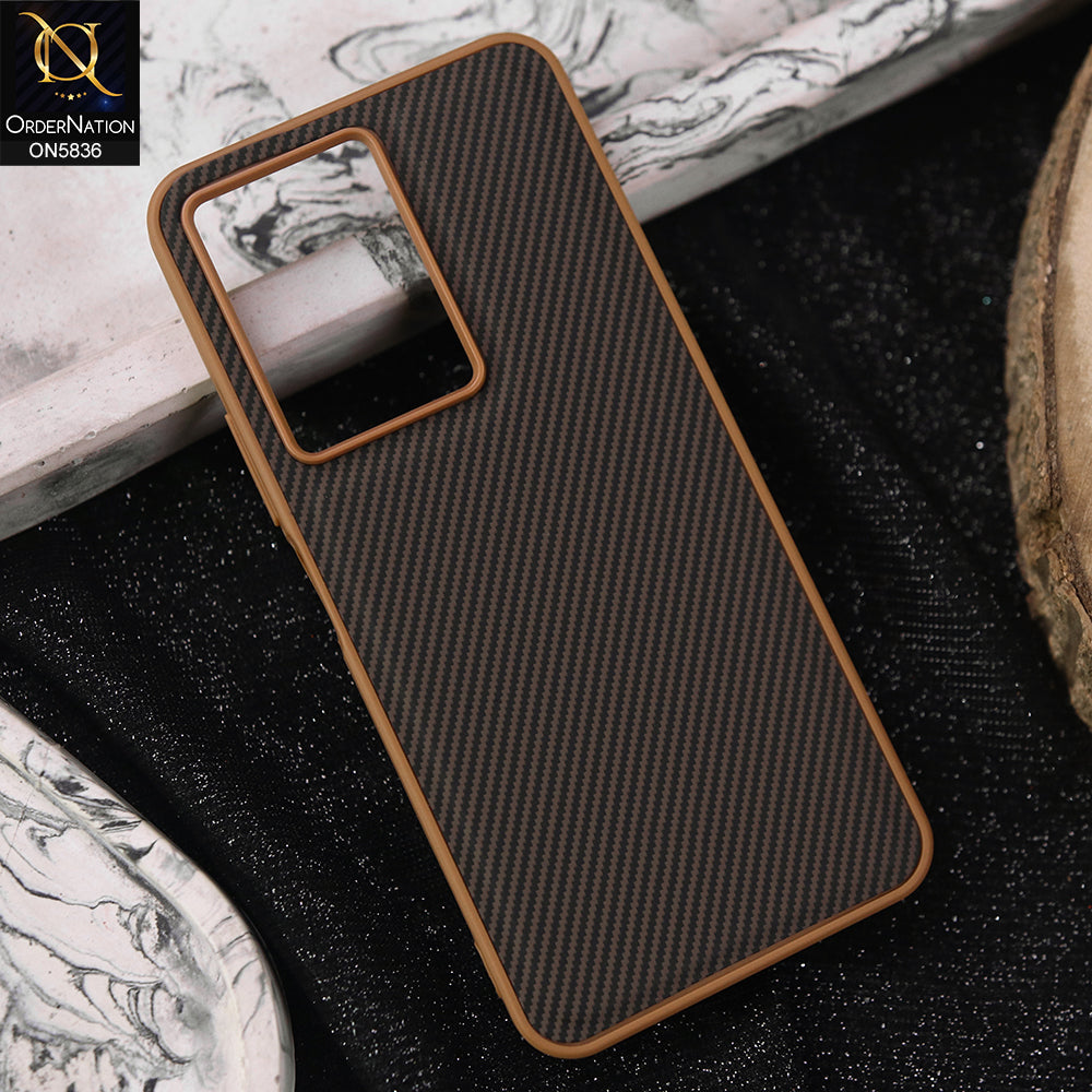Vivo Y17s Cover - Brown -  New Deluxe High Quality Matte Soft Tpu Carbon Fiber Texture Case