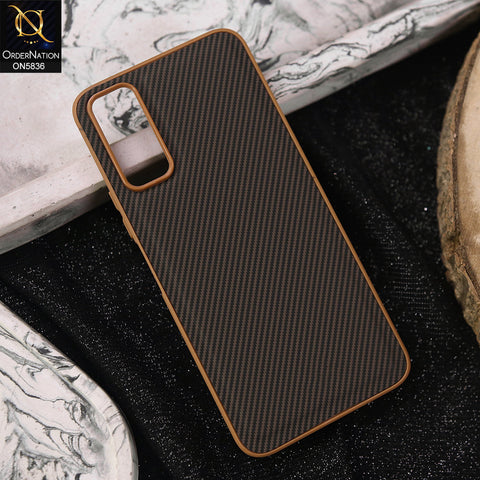 Vivo Y12s Cover - Brown -  New Deluxe High Quality Matte Soft Tpu Carbon Fiber Texture Case