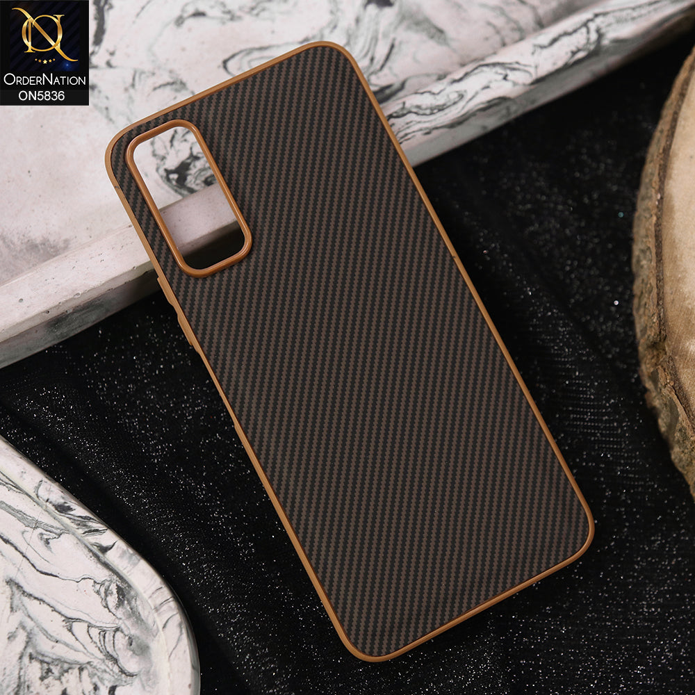 Vivo Y20i Cover - Brown -  New Deluxe High Quality Matte Soft Tpu Carbon Fiber Texture Case