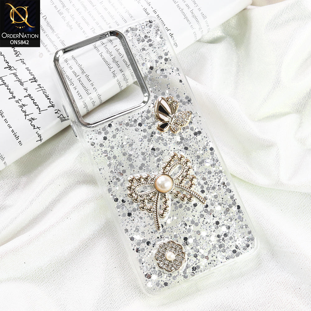 Infinix Note 30 Cover - Silver - New Beeded Rhinestones Shinny Glitter Case
