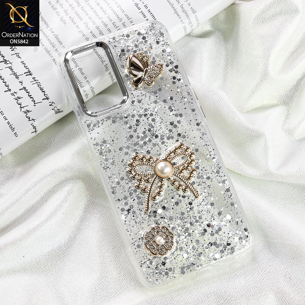 oppo A36 Cover - Silver - New Beeded Rhinestones Shinny Glitter