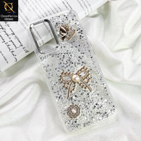 Oppo A76 Cover - Silver - New Beeded Rhinestones Shinny Glitter