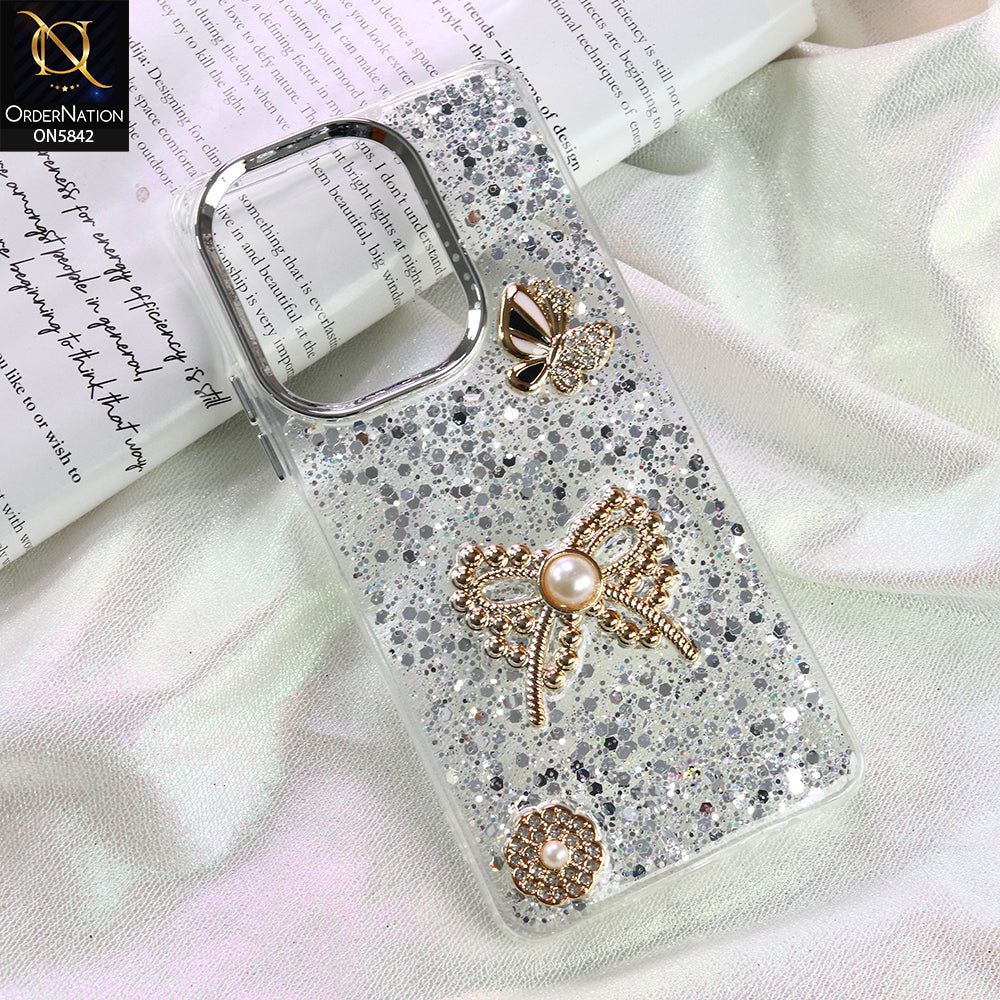 Tecno Camon 20 Pro Cover - Silver - New Beeded Rhinestones Shinny Glitter