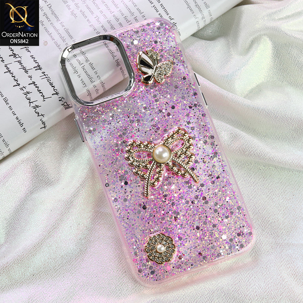 iPhone 12 Pro Max Cover - Pink - New Beeded Rhinestones Shinny Glitter