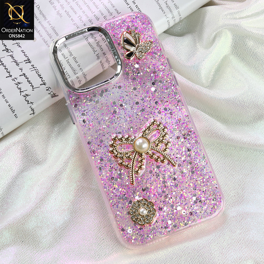 iPhone 14 Pro Max - Pink - New Beeded Rhinestones Shinny Glitter