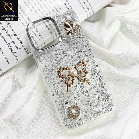 iPhone 14 Pro Max - Silver - New Beeded Rhinestones Shinny Glitter