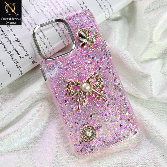 iPhone 15 Pro Max - Pink - New Beeded Rhinestones Shinny Glitter