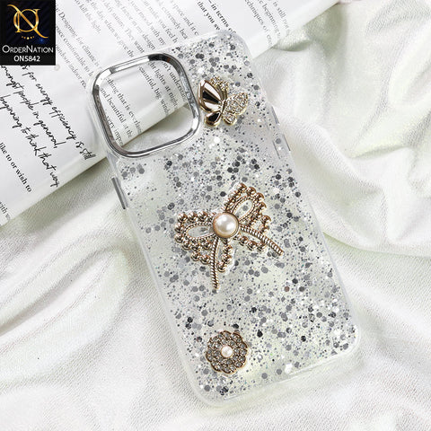 iPhone 15 Pro Max - Silver - New Beeded Rhinestones Shinny Glitter