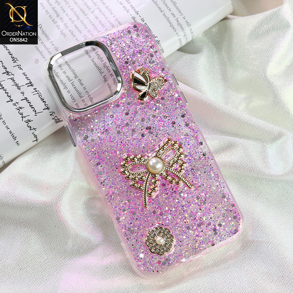 iPhone 16 Pro Max Cover - Pink - New Beeded Rhinestones Shinny Glitter