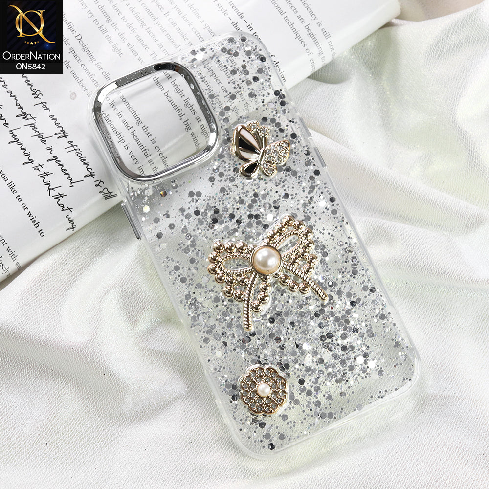 iPhone 16 Pro Max Cover - Silver - New Beeded Rhinestones Shinny Glitter