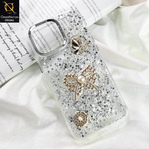 iPhone 16 Pro Max Cover - Silver - New Beeded Rhinestones Shinny Glitter