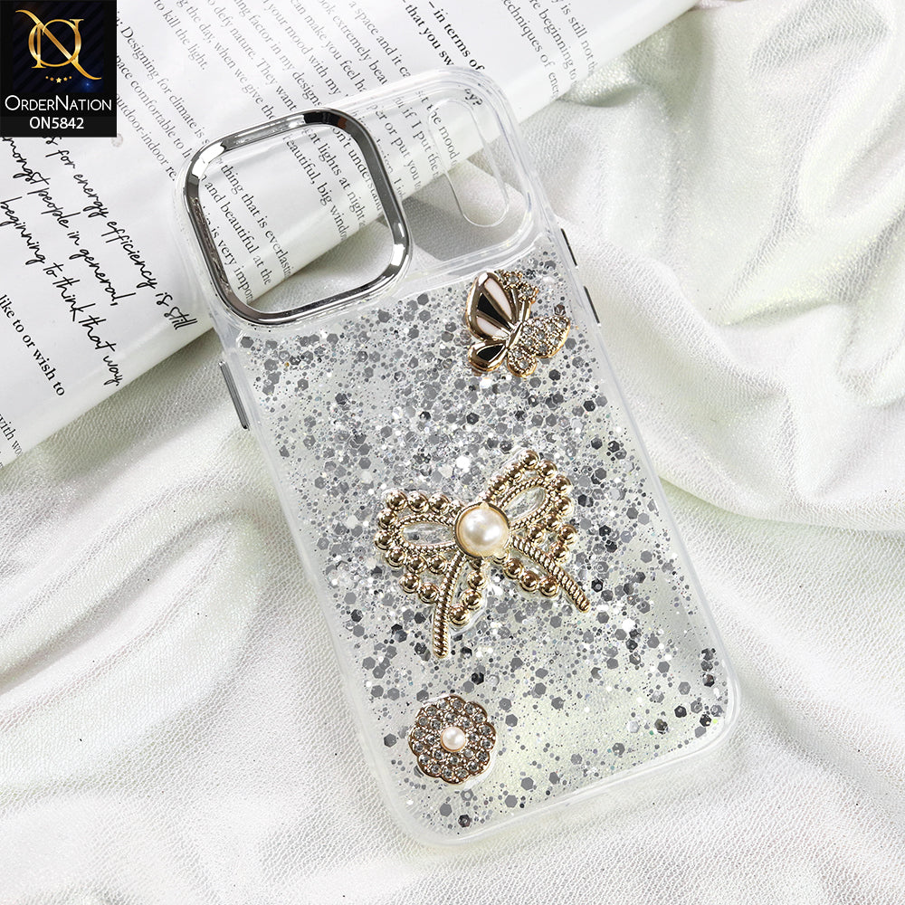 iPhone 17 Pro Max Cover - Silver - New Beeded Rhinestones Shinny Glitter