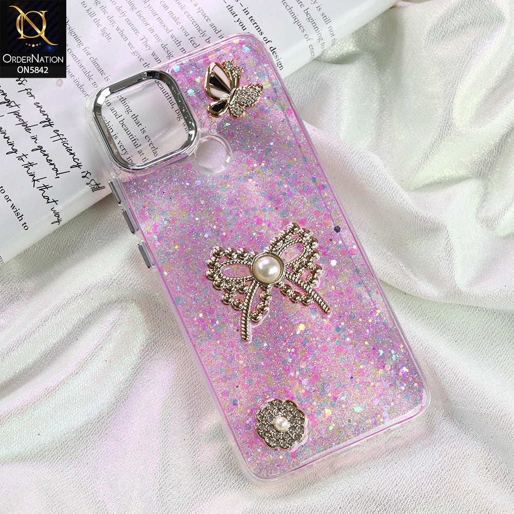 Oppo A35 Cover - Pink - New Beeded Rhinestones Shinny Glitter