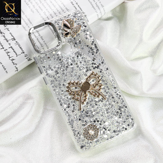 Oppo A35 Cover - Silver - New Beeded Rhinestones Shinny Glitter