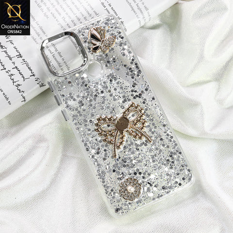 Oppo A15s Cover - Silver - New Beeded Rhinestones Shinny Glitter
