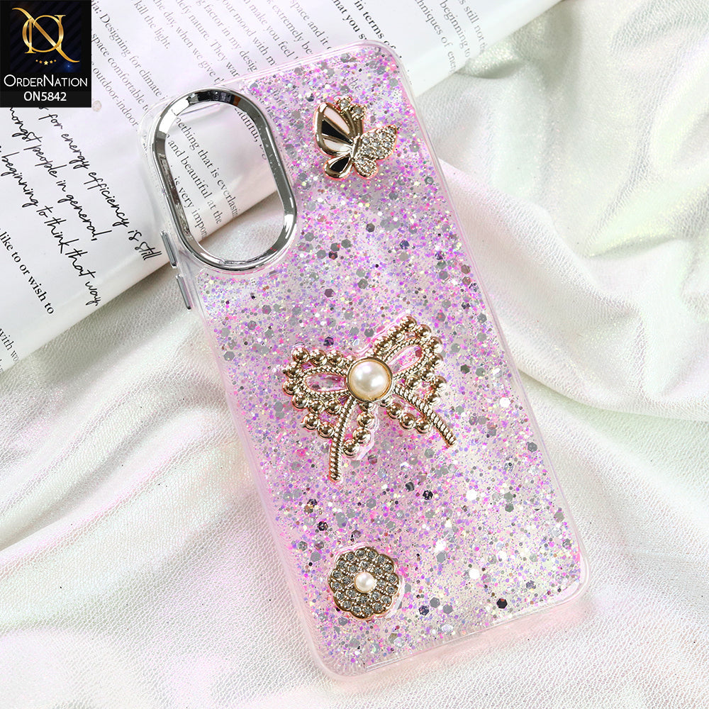 Oppo A38 Cover - Pink - New Beeded Rhinestones Shinny Glitter