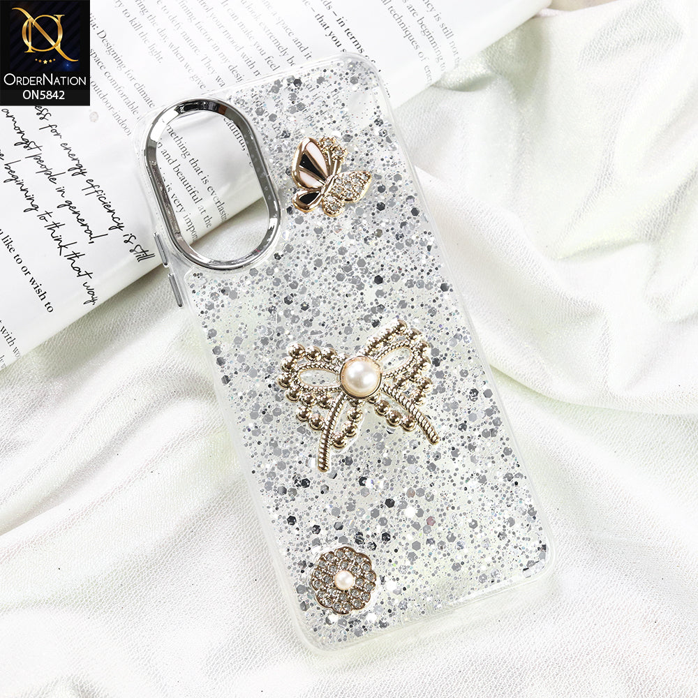 Oppo A18 Cover - Silver - New Beeded Rhinestones Shinny Glitter