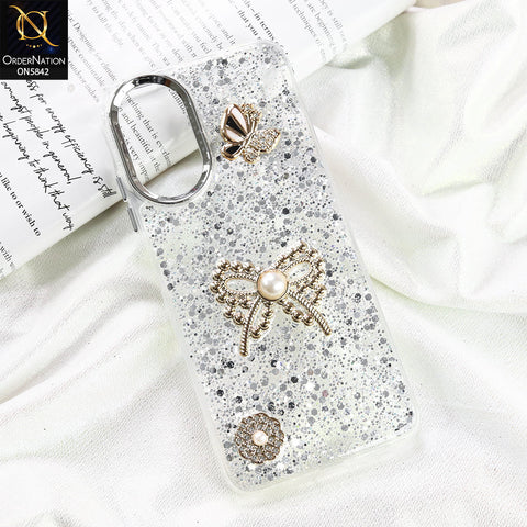 Oppo A38 Cover - Silver - New Beeded Rhinestones Shinny Glitter