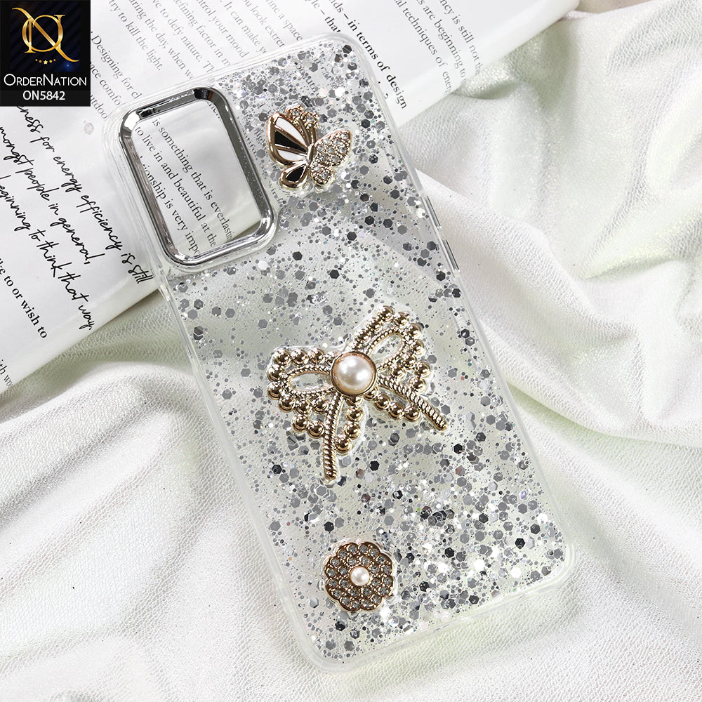 Oppo A54 4G Cover - Silver - New Beeded Rhinestones Shinny Glitter