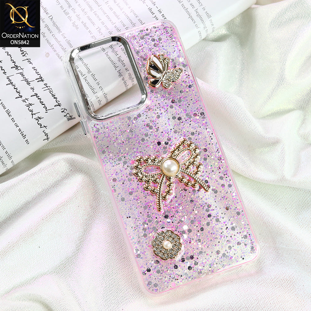 Oppo A5x 5G Cover - Pink - New Beeded Rhinestones Shinny Glitter
