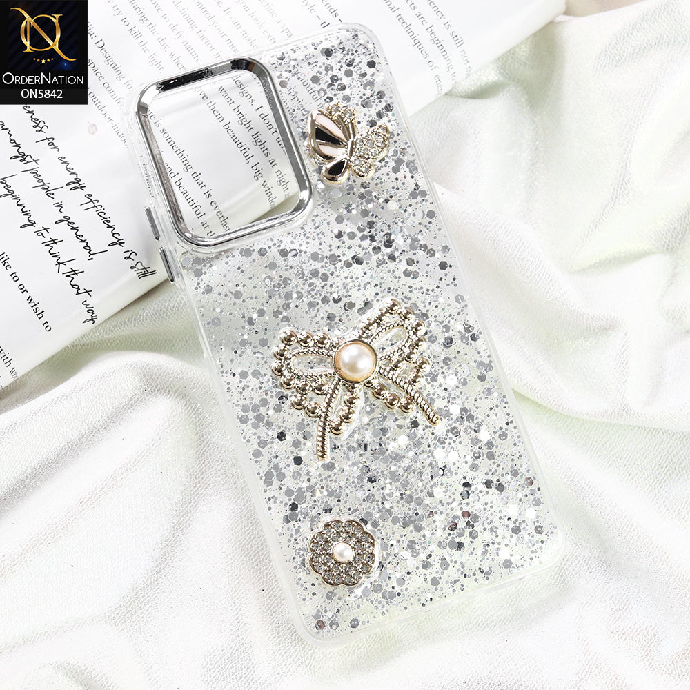 Oppo A5x 5G Cover - Silver - New Beeded Rhinestones Shinny Glitter