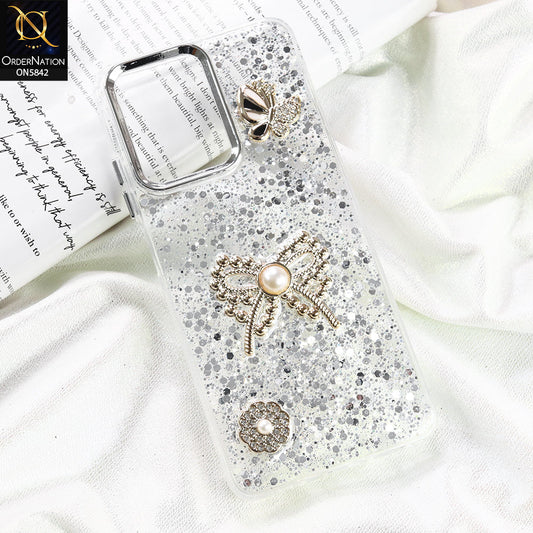 Oppo A5x 4G Cover - Silver - New Beeded Rhinestones Shinny Glitter