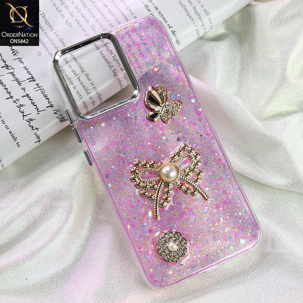 Oppo A6 Pro 5G Cover - PInk - New Beeded Rhinestones Shinny Glitter