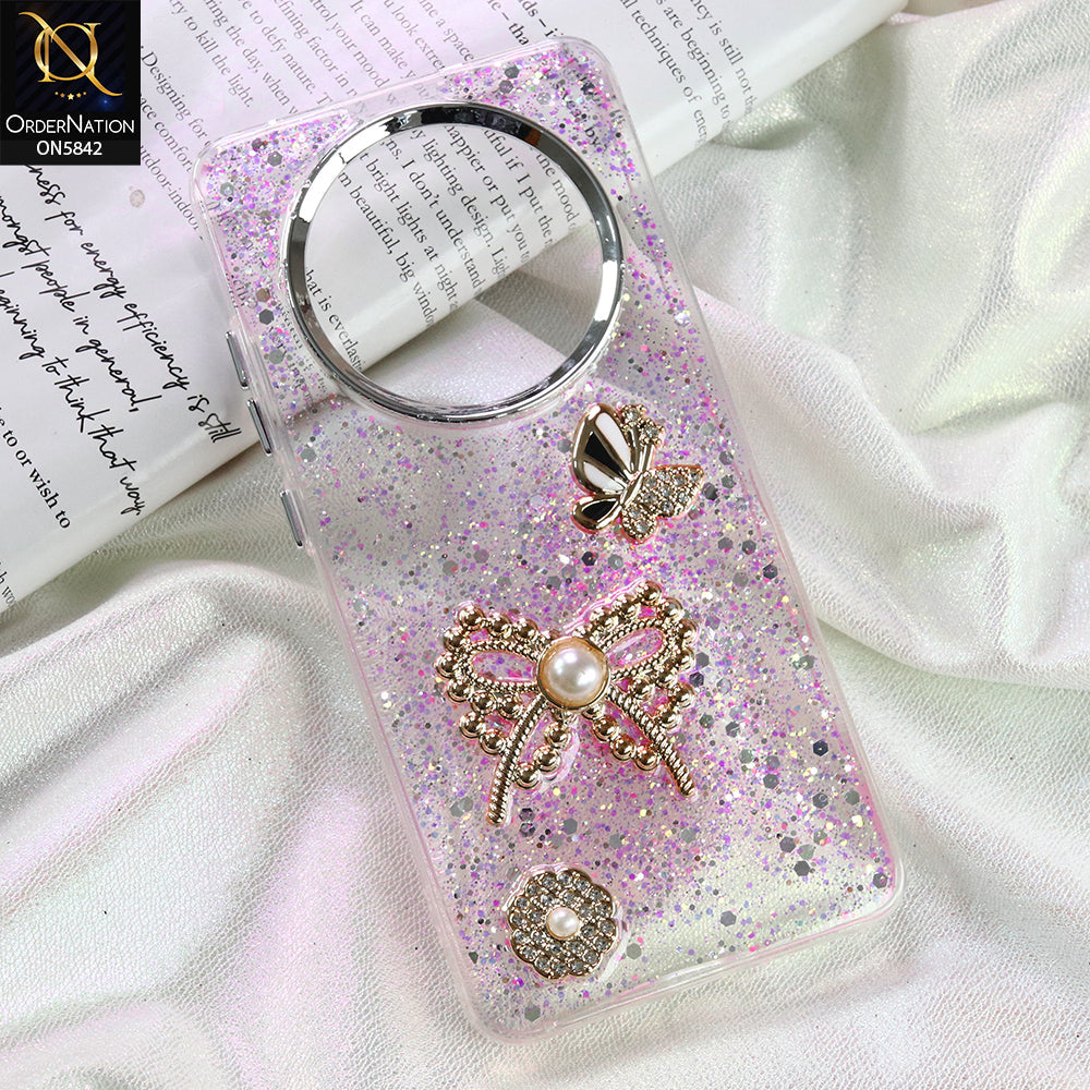 Oppo Reno 12F 4G Cover - Pink - New Beeded Rhinestones Shinny Glitter