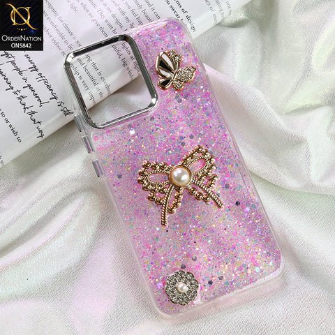 Oppo Reno 14 Cover - Pink - New Beeded Rhinestones Shinny Glitter