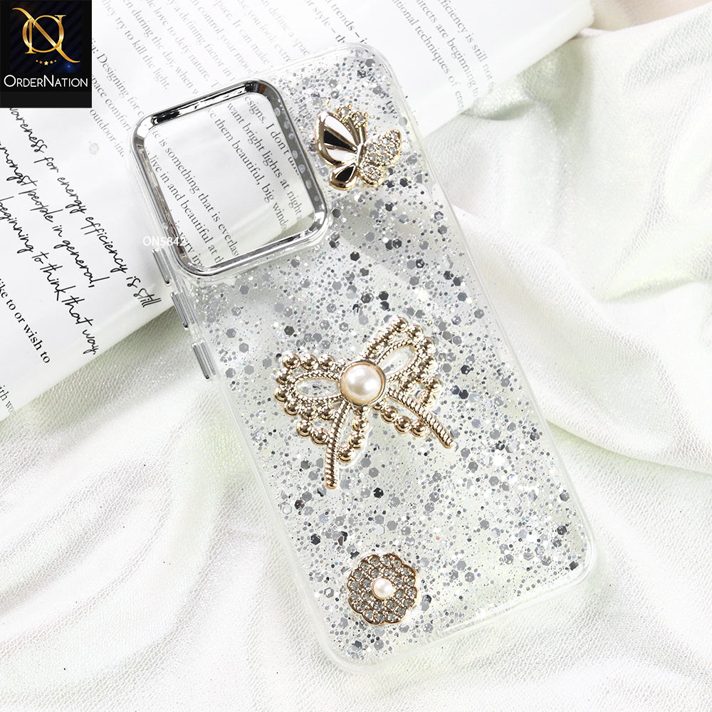 Infinix Smart 10 Cover - Silver - New Beeded Rhinestones Shinny Glitter