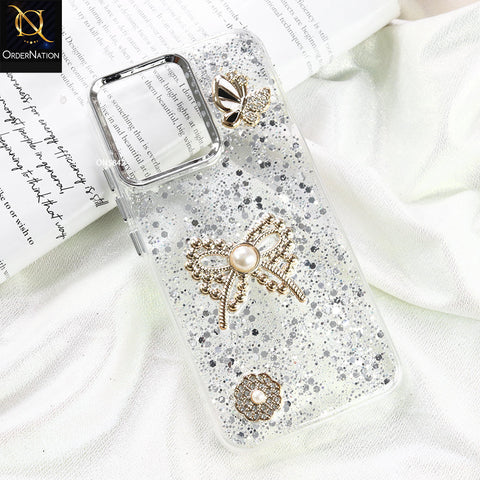 Oppo Reno 14F Cover - Silver - New Beeded Rhinestones Shinny Glitter