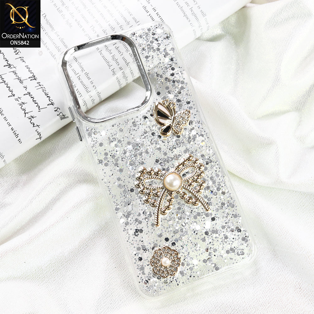 Infinix Smart 8 Cover - Silver - New Beeded Rhinestones Shinny Glitter Case