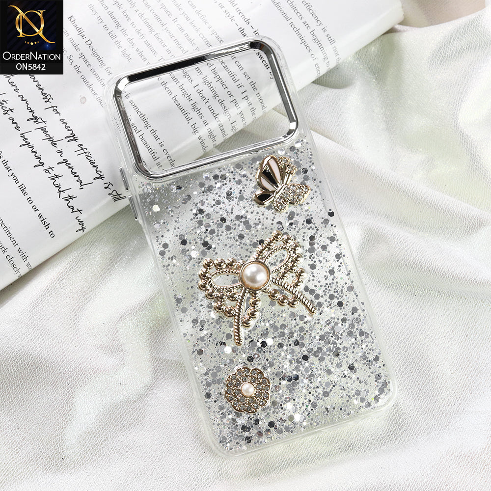 Tecno Spark 40 Cover - Silver - New Beeded Rhinestones Shinny Glitter