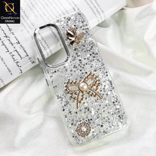 IInfinix Hot 60i 4G Cover - Silver - New Beeded Rhinestones Shinny Glitter Case