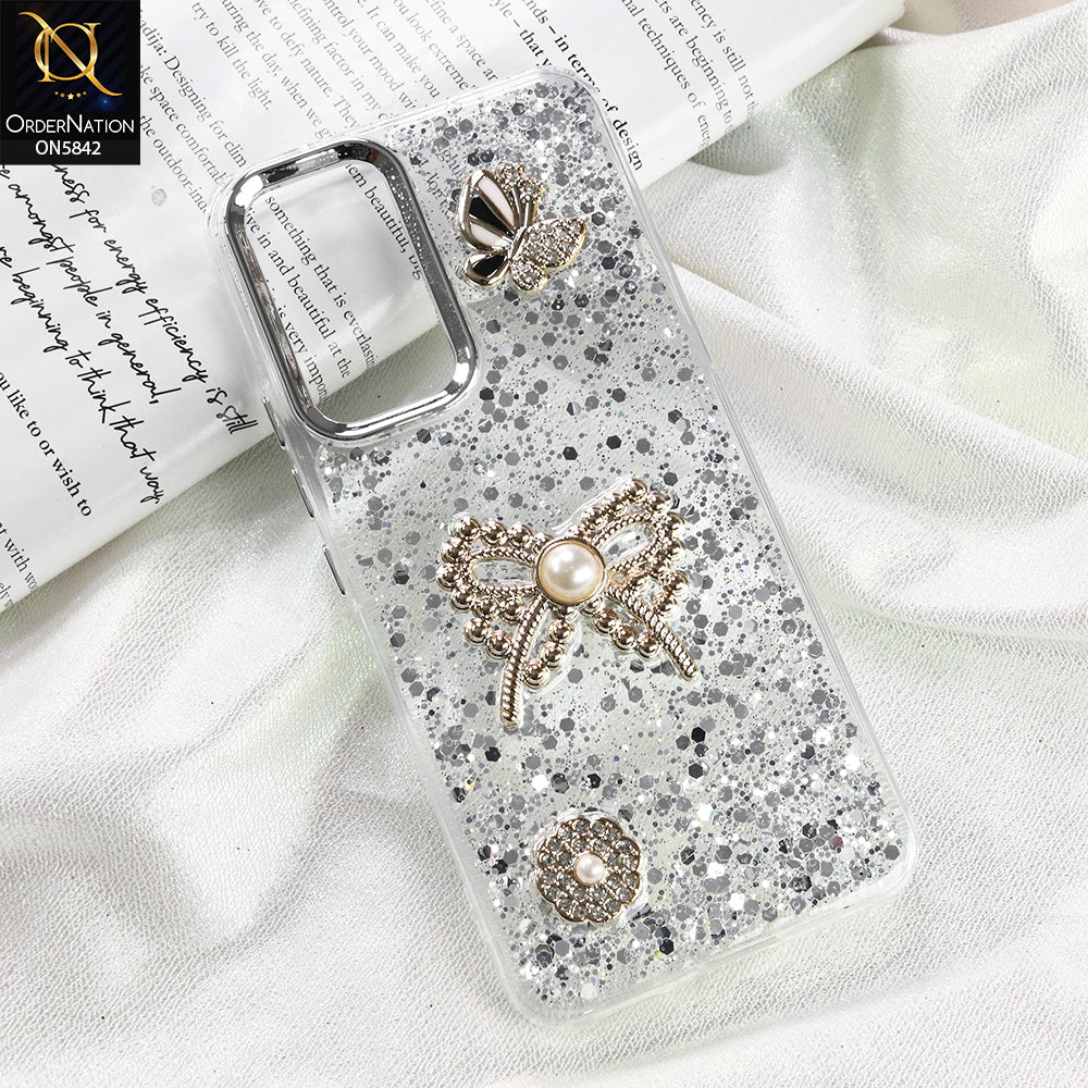 Vivo V23e 5G Cover - Silver - New Beeded Rhinestones Shinny Glitter