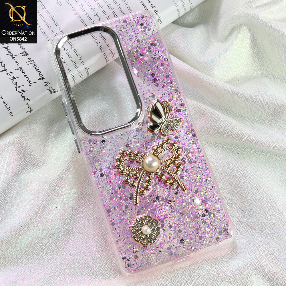 Vivo iQOO Z9s Cover - Pink - New Beeded Rhinestones Shinny Glitter
